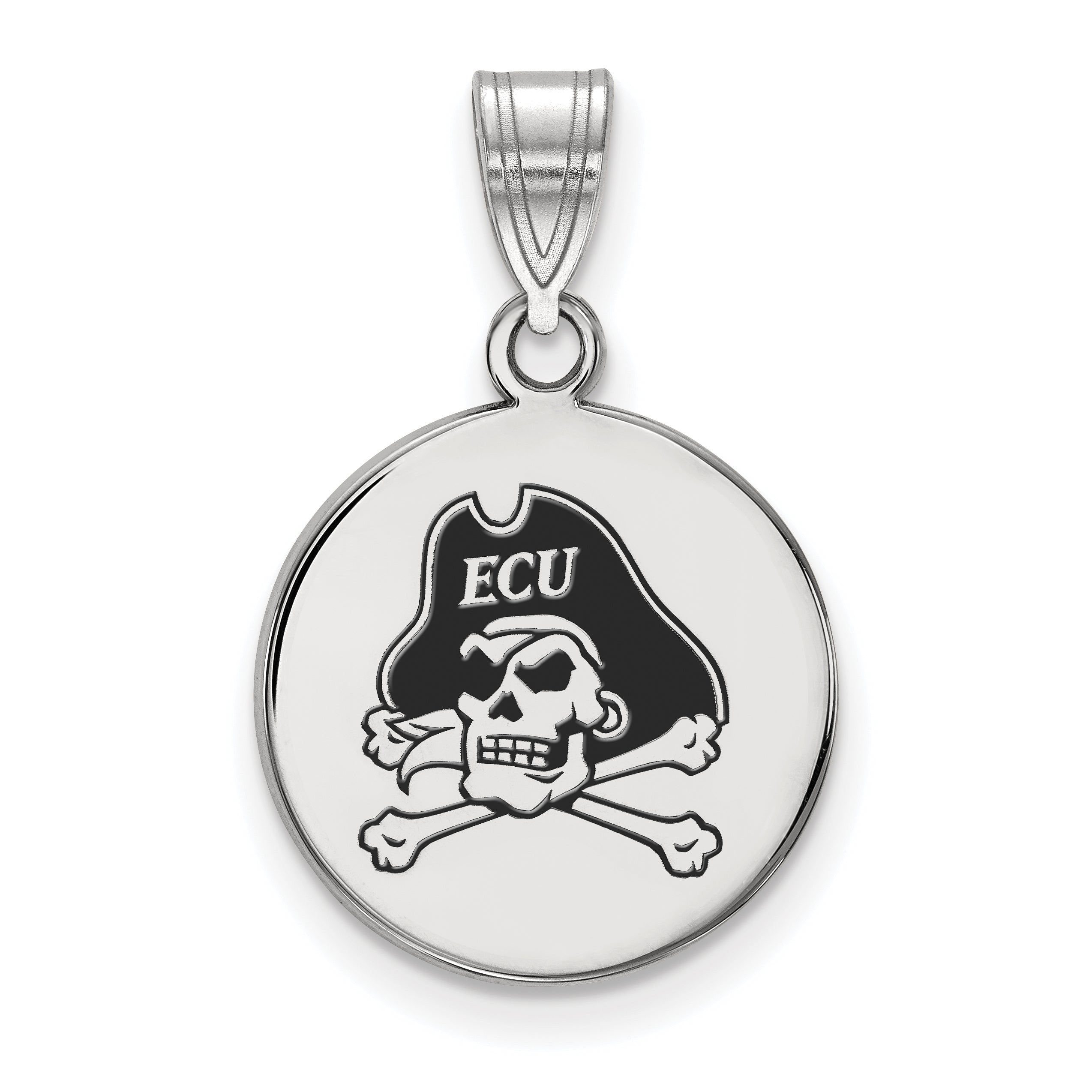 Sterling Silver Rhodium Plated Logoart East Carolina University Pirate Medium Enameled Disc Pendant