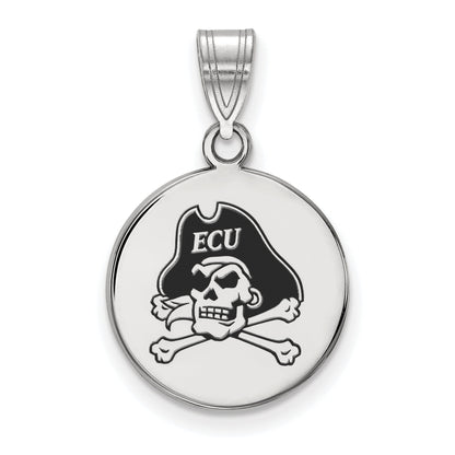Sterling Silver Rhodium Plated Logoart East Carolina University Pirate Medium Enameled Disc Pendant