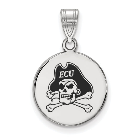 Sterling Silver Rhodium Plated Logoart East Carolina University Pirate Medium Enameled Disc Pendant