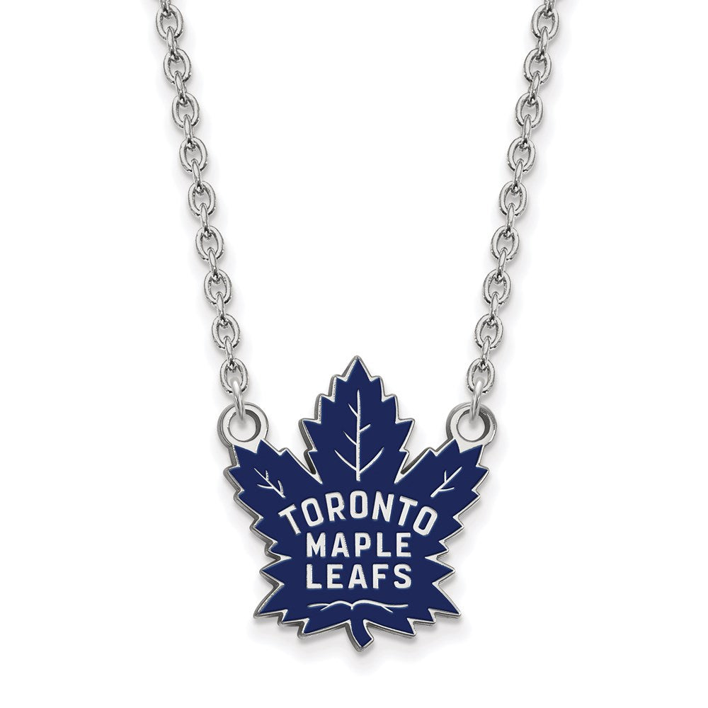 Sterling Silver Rhodium Plated Nhl Logoart Toronto Maple Leafs Large Enameled Pendant 18 Inch Necklace