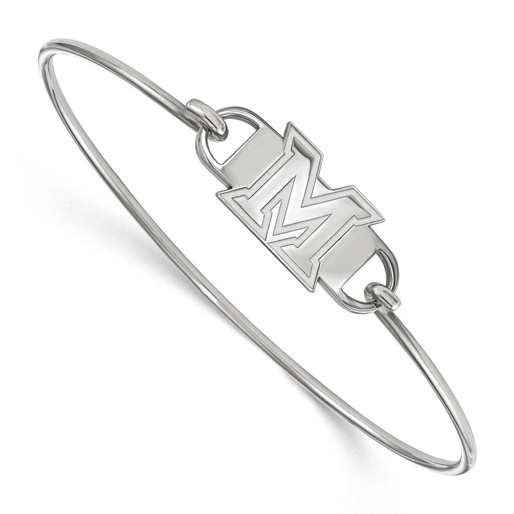 Sterling Silver Rhodium Plated Logoart Miami University Ohio Letter M Small Center 7 Inch Wire Bangle