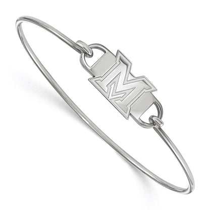 Sterling Silver Rhodium Plated Logoart Miami University Ohio Letter M Small Center 7 Inch Wire Bangle