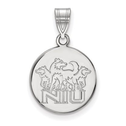 14K White Gold Logoart Northern Illinois University N I U With Huskies Medium Disc Pendant
