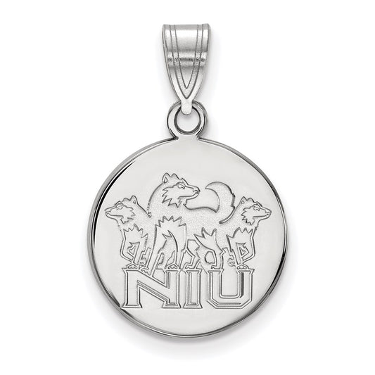 10K White Gold Logoart Northern Illinois University N I U With Huskies Medium Disc Pendant