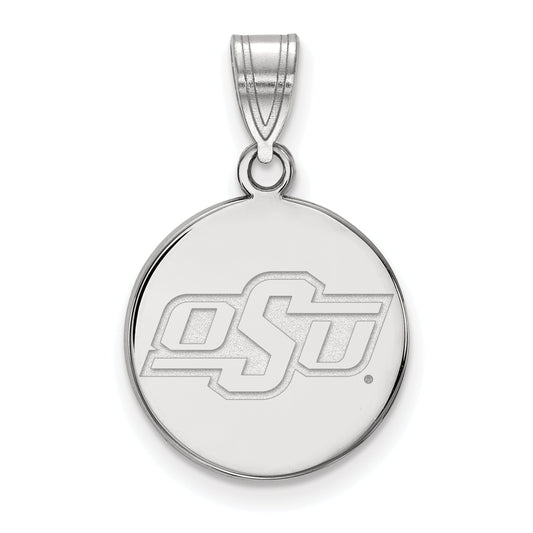 Sterling Silver Rhodium Plated Logoart Oklahoma State University O S U Small Disc Pendant