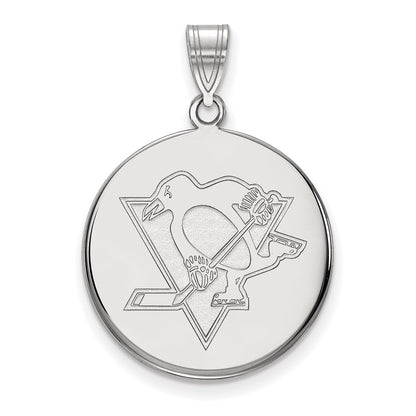 Sterling Silver Rhodium Plated Nhl Logoart Pittsburgh Penguins Large Disc Pendant