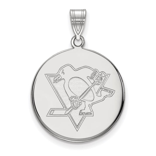 Sterling Silver Rhodium Plated Nhl Logoart Pittsburgh Penguins Large Disc Pendant