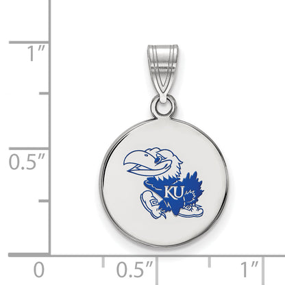 Sterling Silver Rhodium Plated Logoart University Of Kansas Jayhawk Medium Enameled Disc Pendant