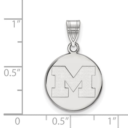 Sterling Silver Rhodium Plated Logoart University Of Michigan Letter M Medium Disc Pendant