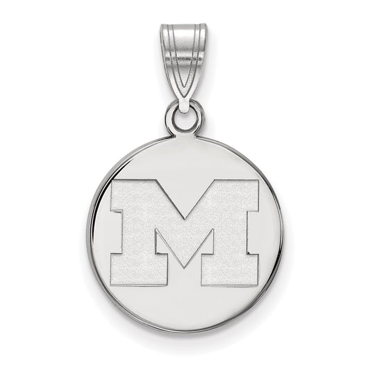 Sterling Silver Rhodium Plated Logoart University Of Michigan Letter M Medium Disc Pendant