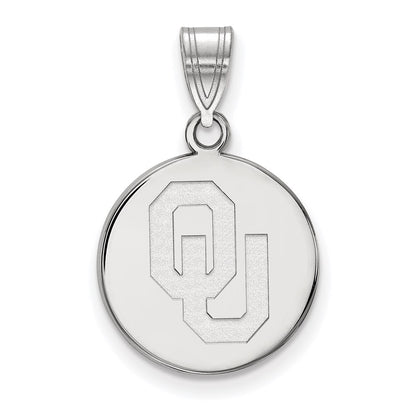 Sterling Silver Rhodium Plated Logoart University Of Oklahoma O U Medium Disc Pendant
