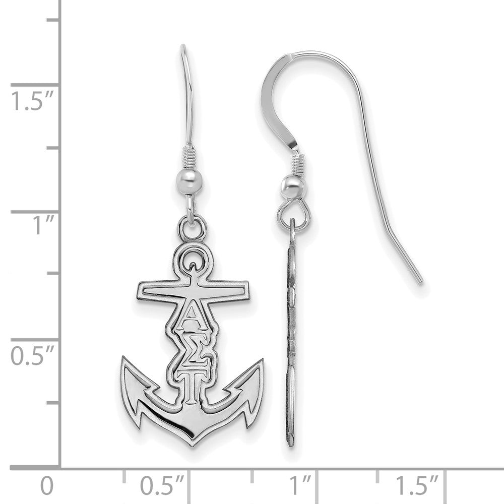 Sterling Silver Rhodium Plated Logoart Alpha Sigma Tau Sorority Symbol Small Dangle Wire Earrings