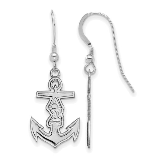 Sterling Silver Rhodium Plated Logoart Alpha Sigma Tau Sorority Symbol Small Dangle Wire Earrings