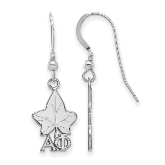 Sterling Silver Rhodium Plated Logoart Alpha Phi Sorority Symbol Small Dangle Wire Earrings
