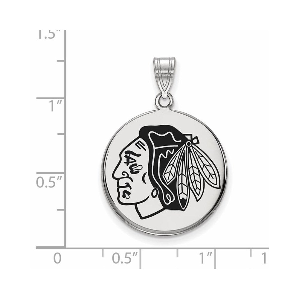 Sterling Silver Rhodium Plated Nhl Logoart Chicago Blackhawks Large Enameled Disc Pendant