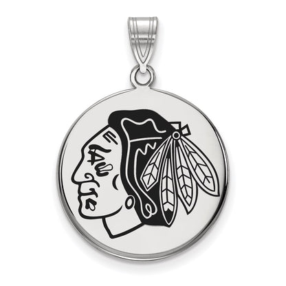 Sterling Silver Rhodium Plated Nhl Logoart Chicago Blackhawks Large Enameled Disc Pendant
