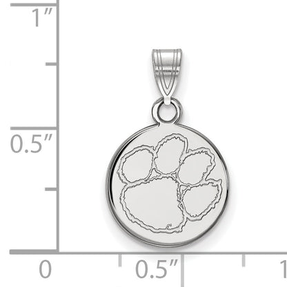 Sterling Silver Rhodium Plated Logoart Clemson University Tiger Paw Small Disc Pendant