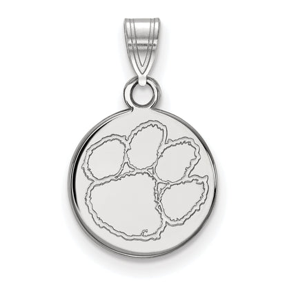 Sterling Silver Rhodium Plated Logoart Clemson University Tiger Paw Small Disc Pendant