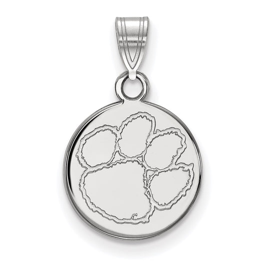 14K White Gold Logoart Clemson University Tiger Paw Small Disc Pendant