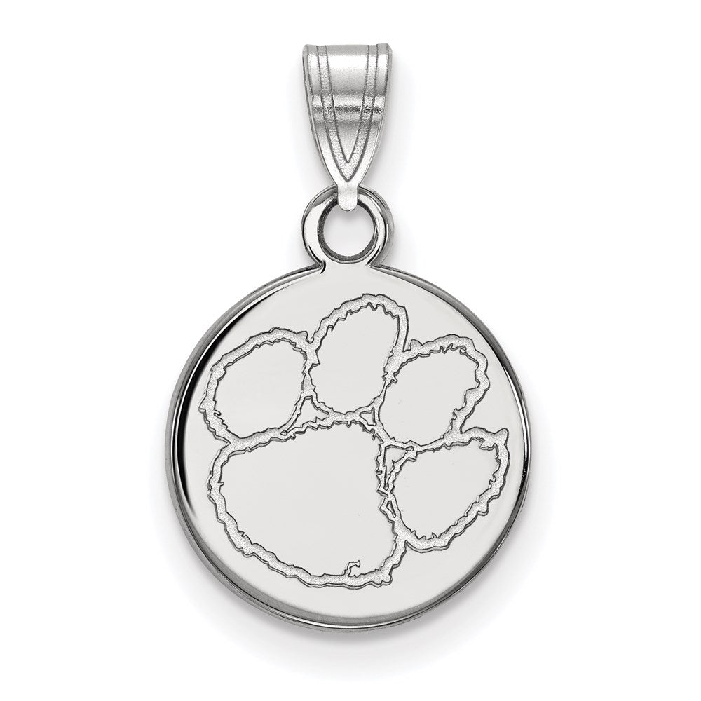 10K White Gold Logoart Clemson University Tiger Paw Small Disc Pendant