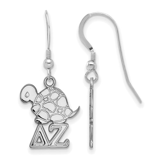 Sterling Silver Rhodium Plated Logoart Delta Zeta Sorority Symbol Small Dangle Wire Earrings