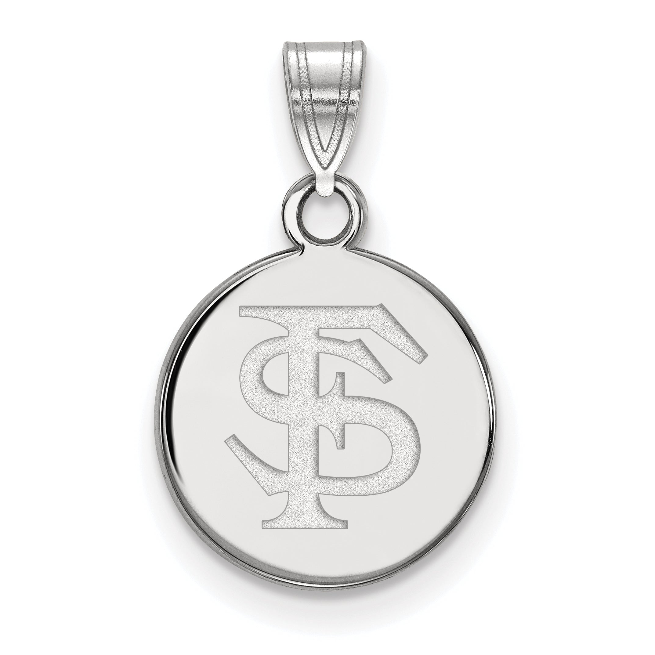 Sterling Silver Rhodium Plated Logoart Florida State University F S Small Disc Pendant