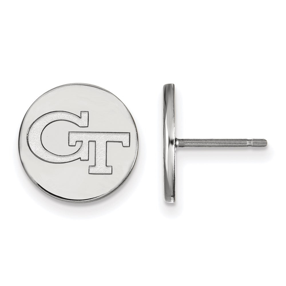 Sterling Silver Rhodium Plated Logoart Georgia Institute Of Technology G T Small Disc Post Earrings