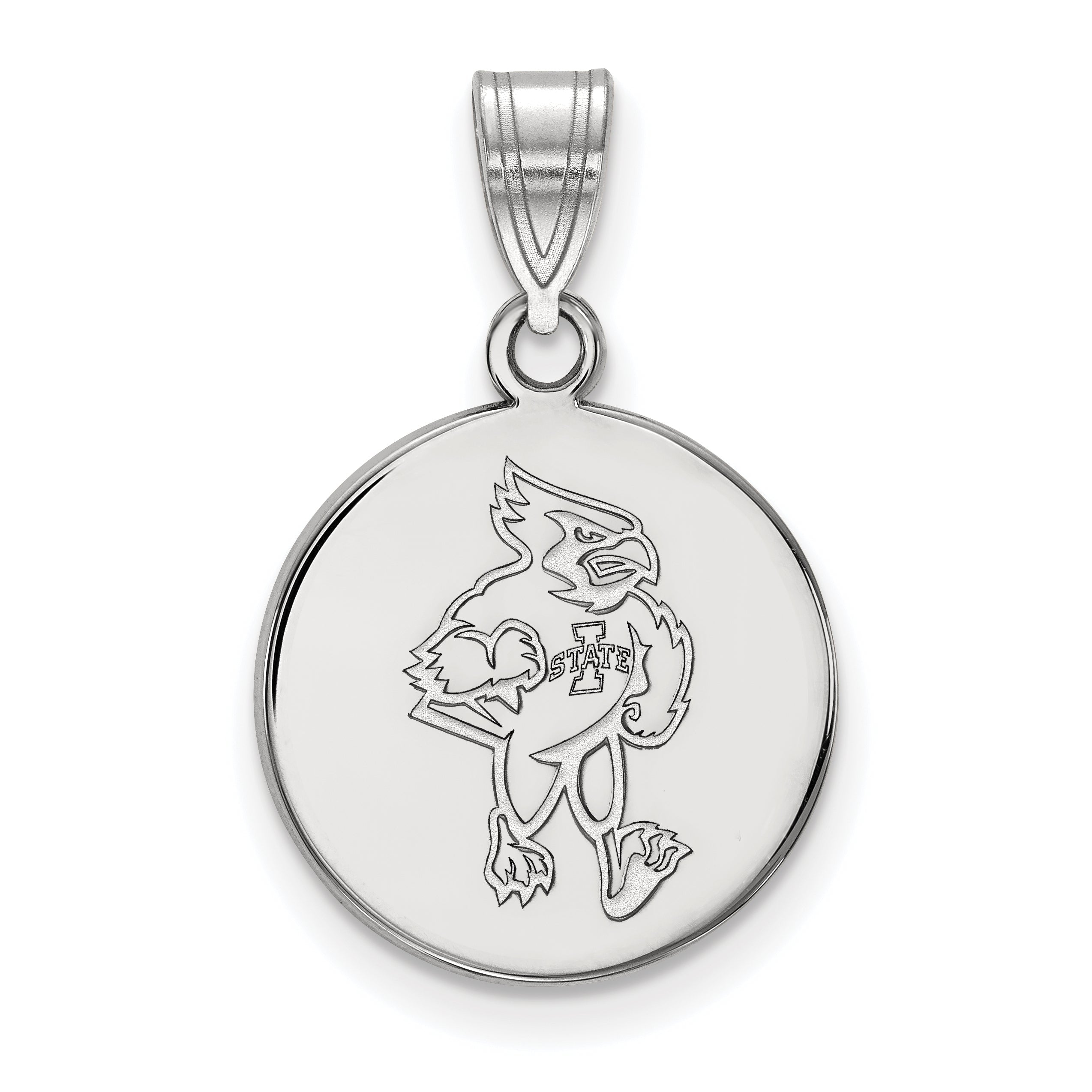 Sterling Silver Rhodium Plated Logoart Iowa State University Cardinal Medium Disc Pendant