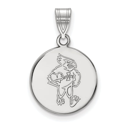 Sterling Silver Rhodium Plated Logoart Iowa State University Cardinal Medium Disc Pendant