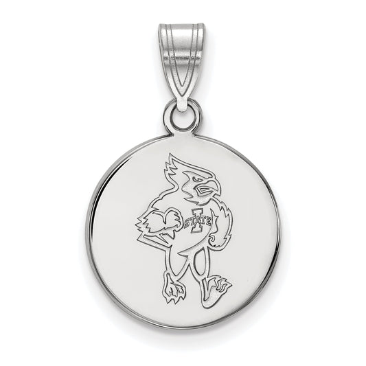 Sterling Silver Rhodium Plated Logoart Iowa State University Cardinal Medium Disc Pendant