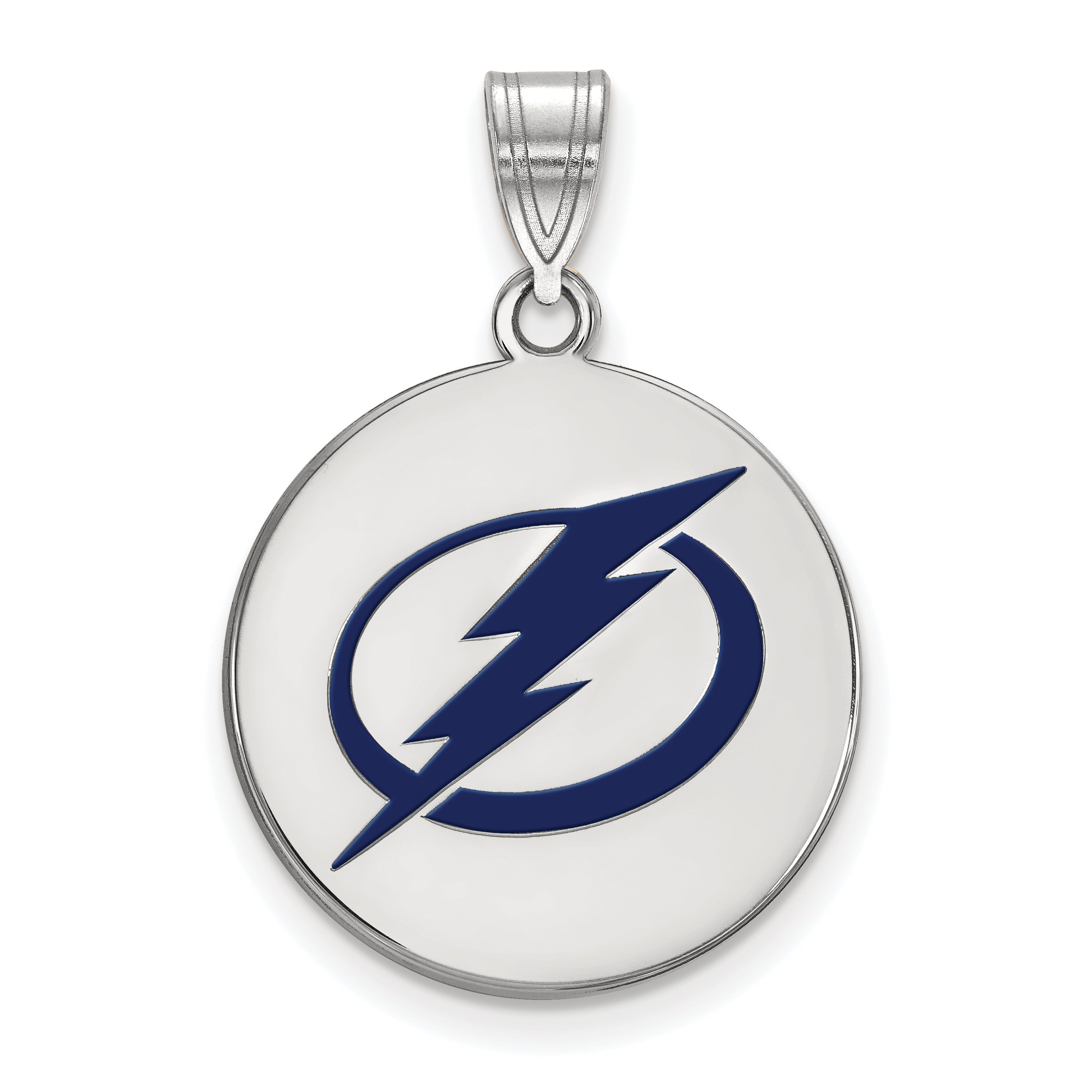 Sterling Silver Rhodium Plated Nhl Logoart Tampa Bay Lightning Large Enameled Disc Pendant