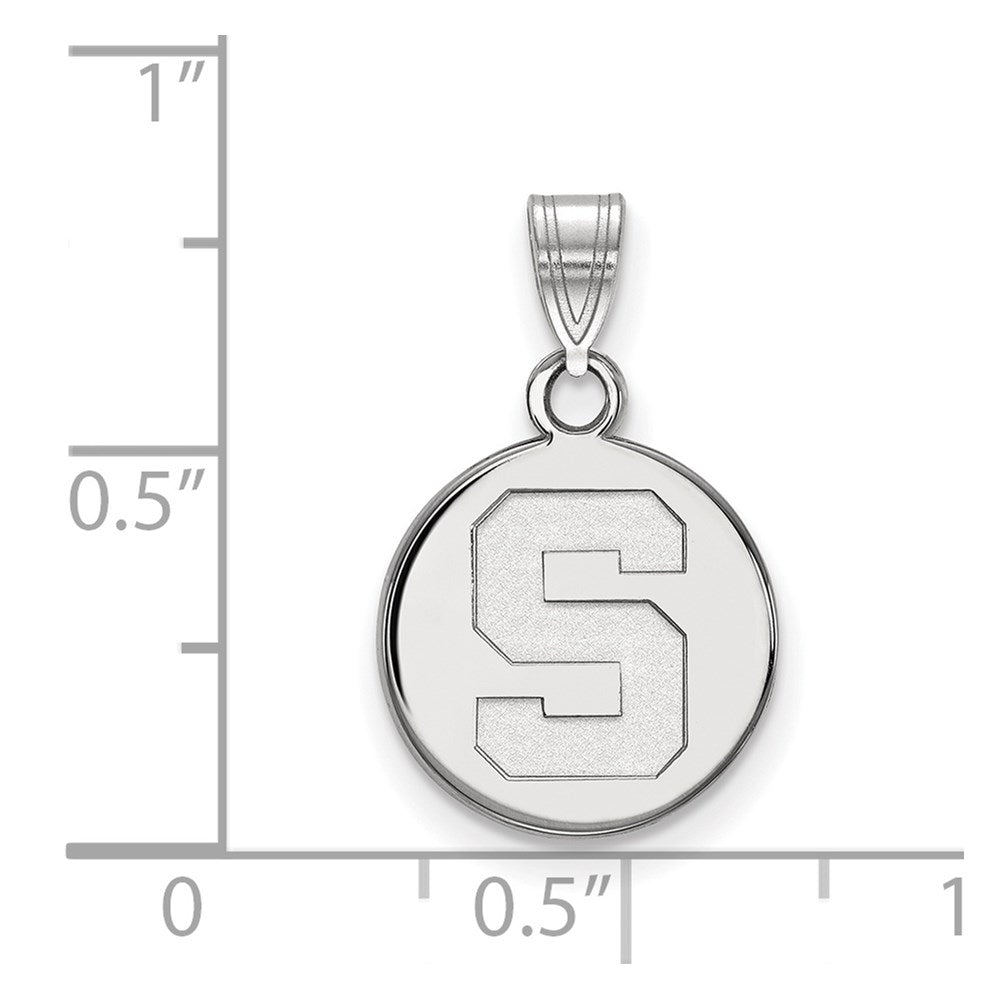 14K White Gold Logoart Michigan State University Letter S Small Disc Pendant