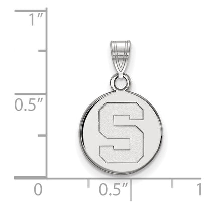 Sterling Silver Rhodium Plated Logoart Michigan State University Letter S Small Disc Pendant