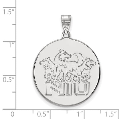 Sterling Silver Rhodium Plated Logoart Northern Illinois University N I U With Huskies Extra Large Disc Pendant