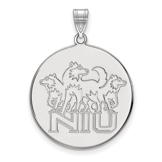 Sterling Silver Rhodium Plated Logoart Northern Illinois University N I U With Huskies Extra Large Disc Pendant