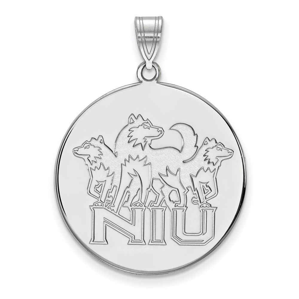 14K White Gold Logoart Northern Illinois University N I U With Huskies Extra Large Disc Pendant