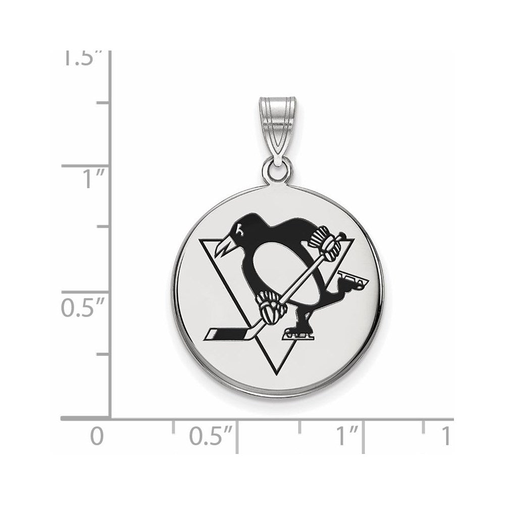 Sterling Silver Rhodium Plated Nhl Logoart Pittsburgh Penguins Large Enameled Disc Pendant