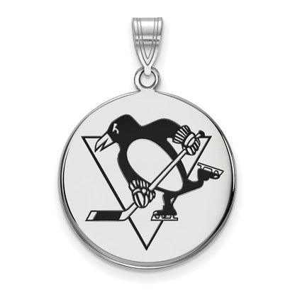 Sterling Silver Rhodium Plated Nhl Logoart Pittsburgh Penguins Large Enameled Disc Pendant