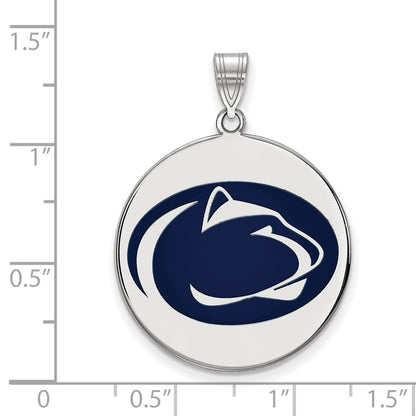 Sterling Silver Rhodium Plated Logoart Penn State University Lion Extra Large Enameled Disc Pendant