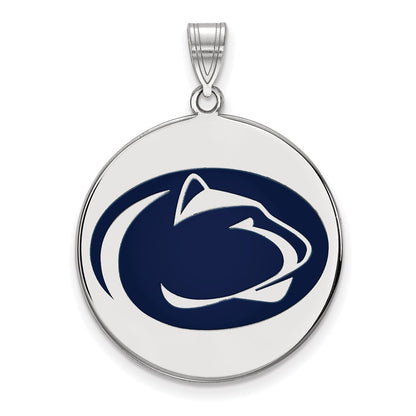 Sterling Silver Rhodium Plated Logoart Penn State University Lion Extra Large Enameled Disc Pendant