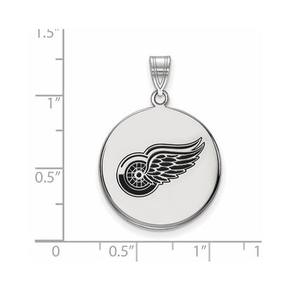 Sterling Silver Rhodium Plated Nhl Logoart Detroit Red Wings Large Enameled Disc Pendant