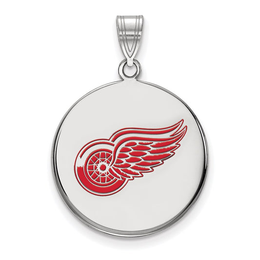 Sterling Silver Rhodium Plated Nhl Logoart Detroit Red Wings Large Enameled Disc Pendant