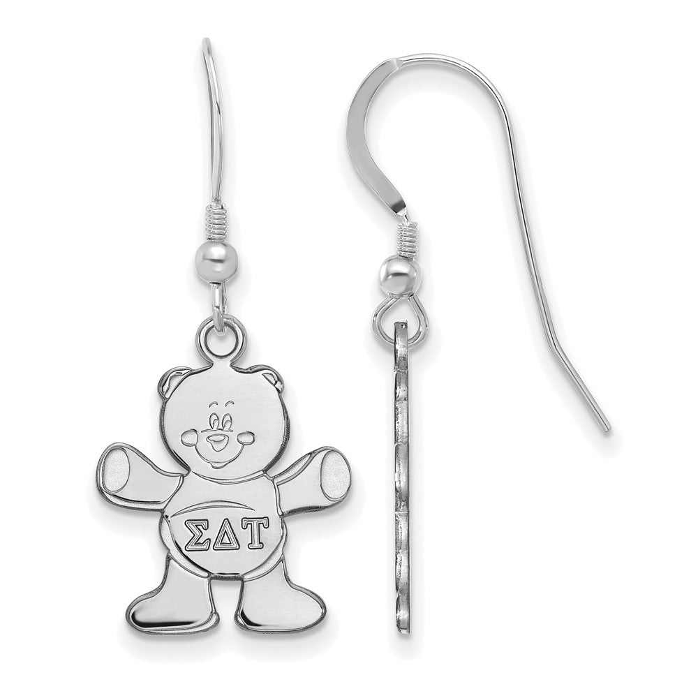 Sterling Silver Rhodium Plated Logoart Sigma Delta Tau Sorority Symbol Small Dangle Wire Earrings