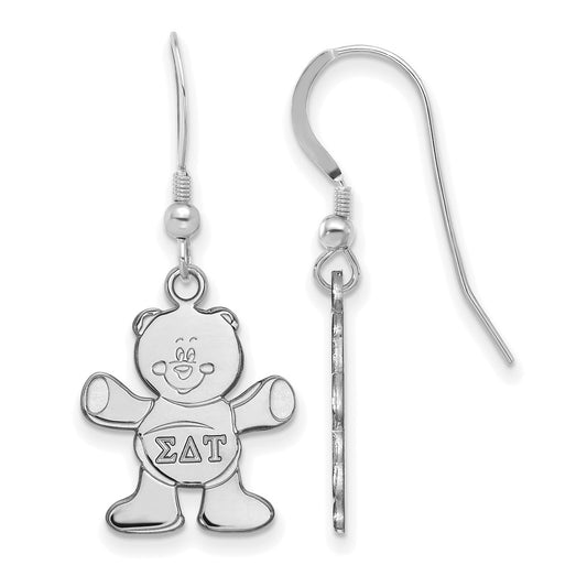 Sterling Silver Rhodium Plated Logoart Sigma Delta Tau Sorority Symbol Small Dangle Wire Earrings