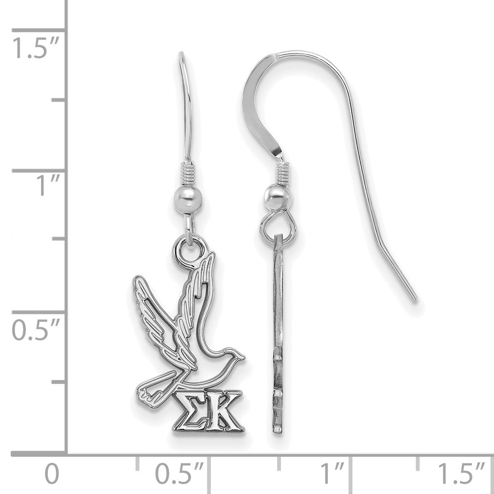 Sterling Silver Rhodium Plated Logoart Sigma Kappa Sorority Symbol Small Dangle Wire Earrings