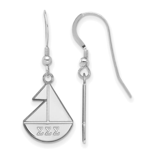 Sterling Silver Rhodium Plated Logoart Sigma Sorority Symbol Small Dangle Wire Earrings