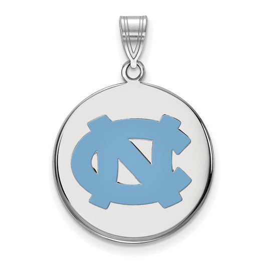Sterling Silver Rhodium Plated Logoart University Of North Carolina N C Large Enameled Disc Pendant