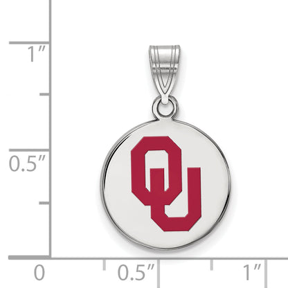 Sterling Silver Rhodium Plated Logoart University Of Oklahoma O U Medium Enameled Disc Pendant