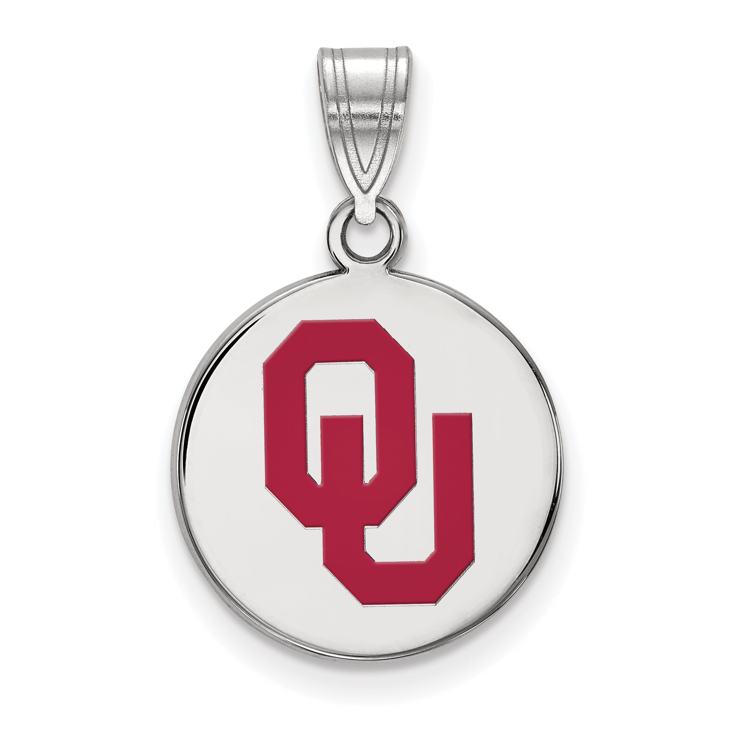 Sterling Silver Rhodium Plated Logoart University Of Oklahoma O U Medium Enameled Disc Pendant