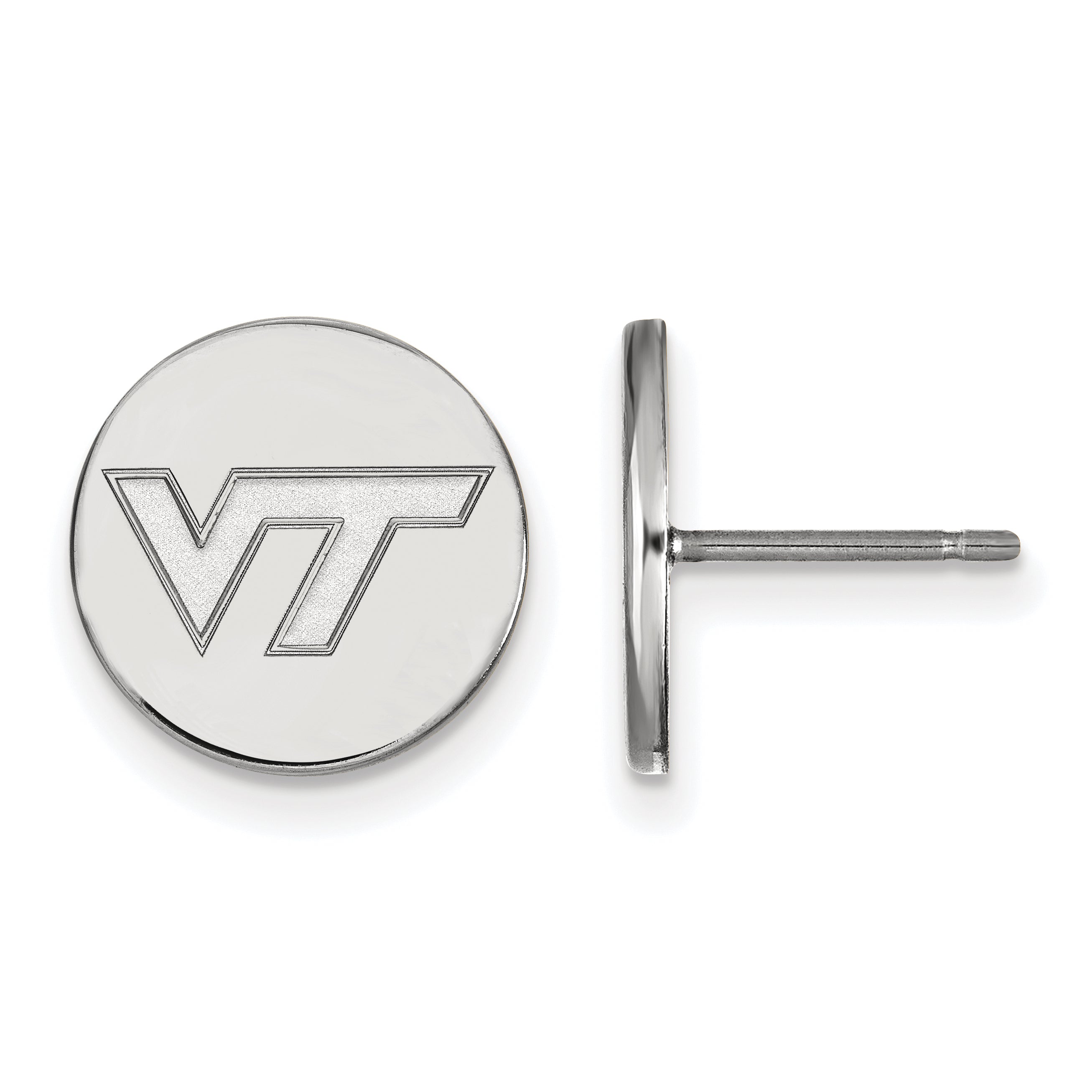 Sterling Silver Rhodium Plated Logoart Virginia Tech V T Small Disc Earrings